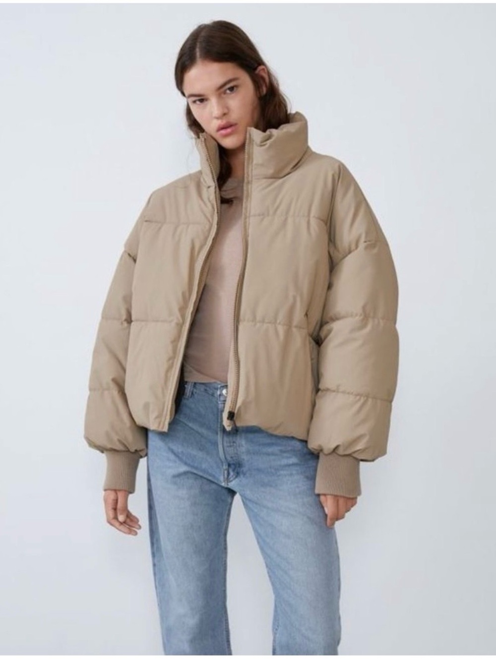 Zara tan puffer jacket